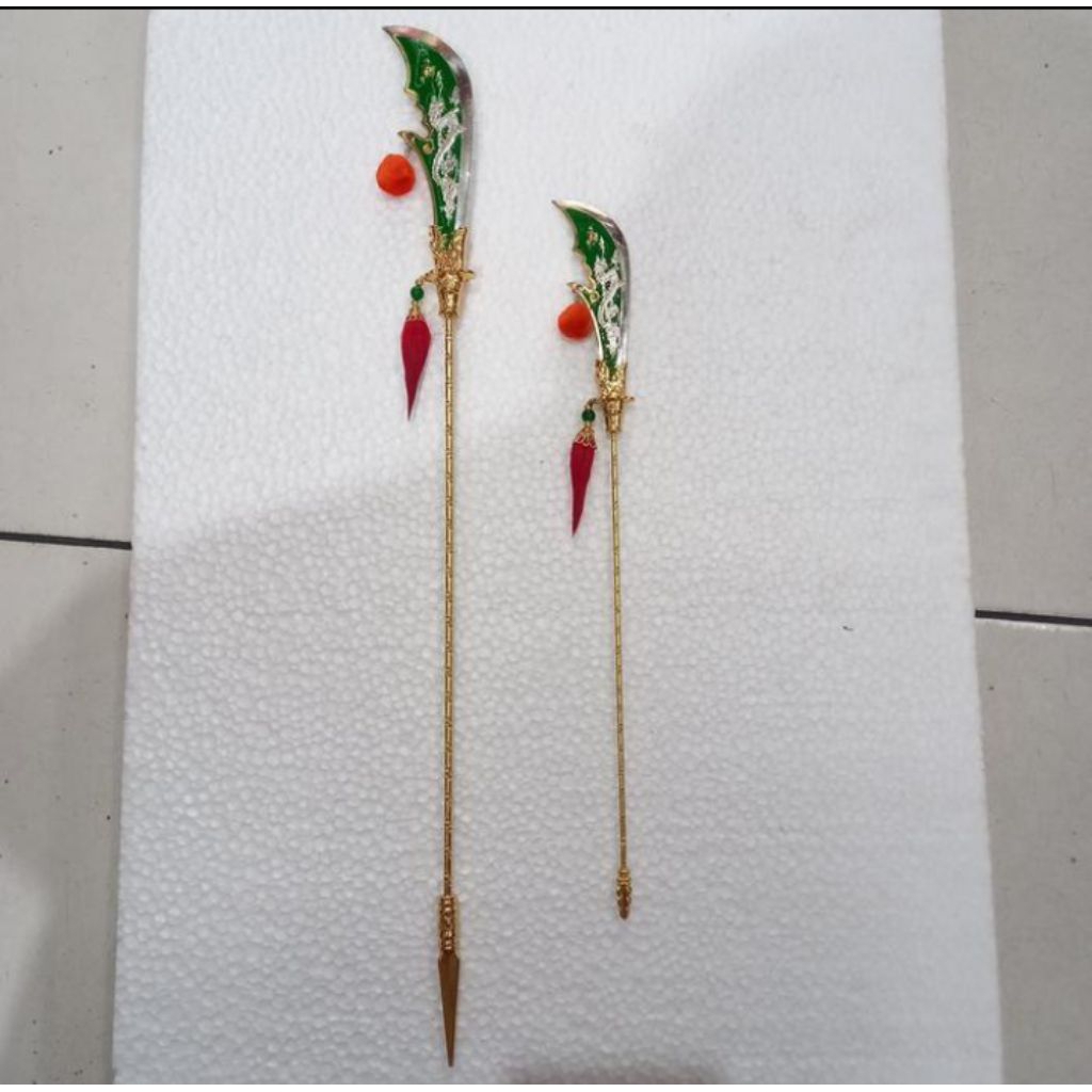 pedang dewa kwan kung / kwan kong 12/ 16inch - kuningan - hijau silver