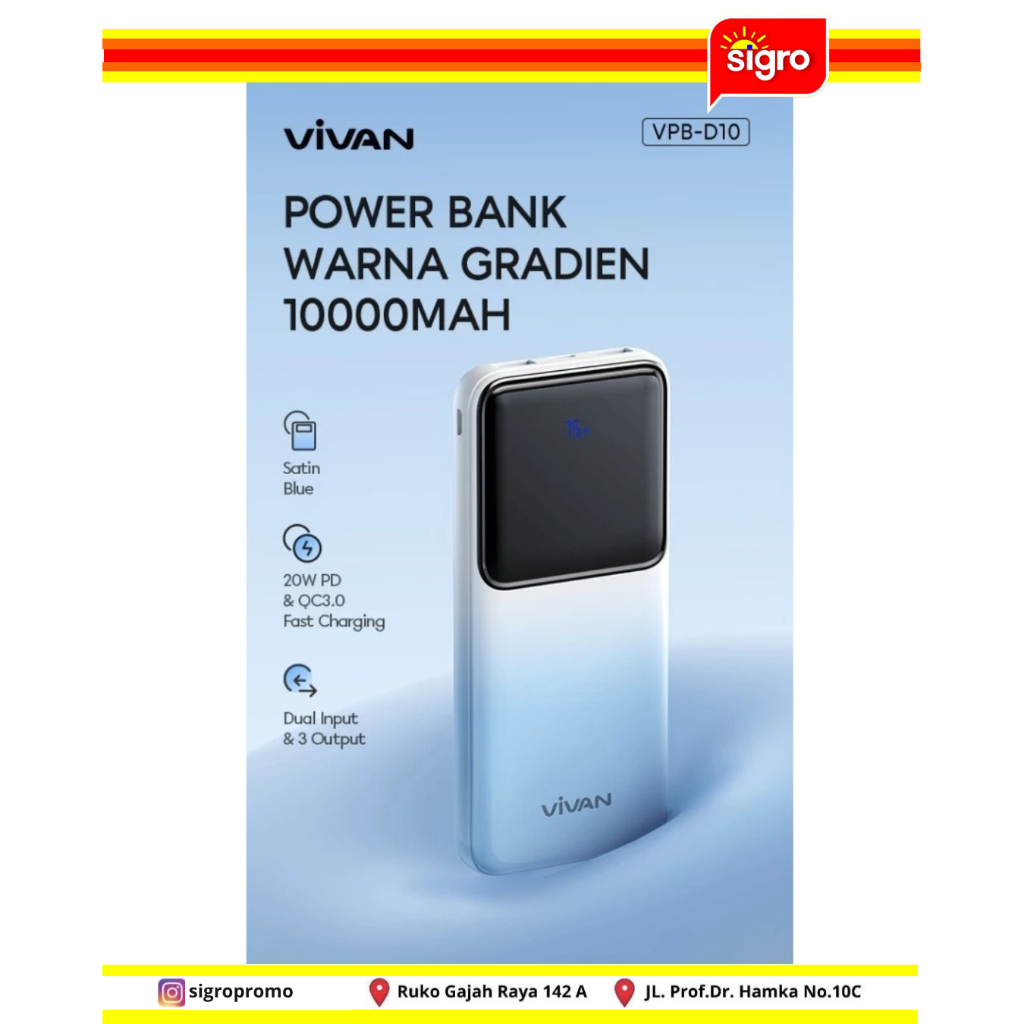 VIVAN Power Bank VPB-D10 10000 MAH - Portable Power Station