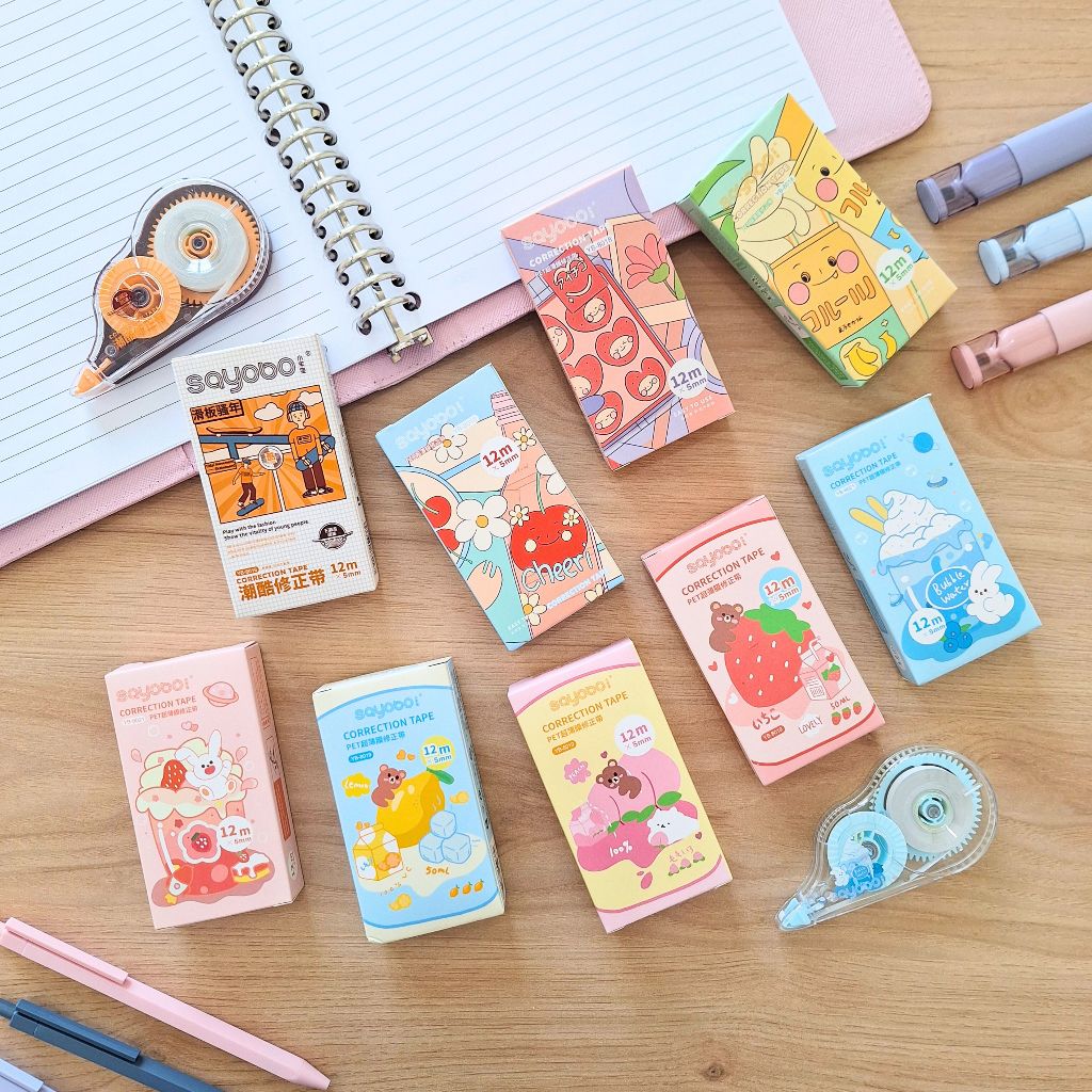 

Sayobo Correction Tape 12M Motif Kartun Lucu | Tip Ex Pita 12 Meter – Estetik