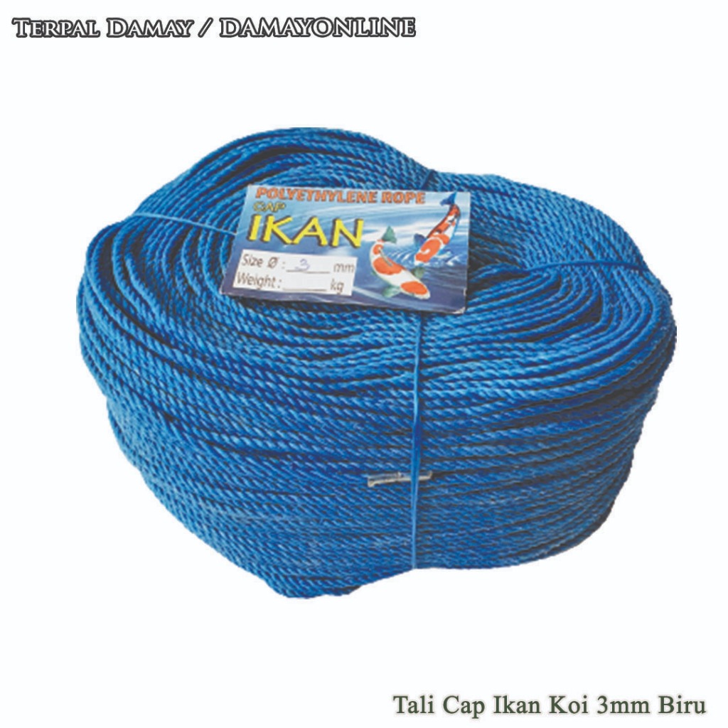 

Tali Tambang Cap Ikan Koi 3mm Biru / Rol ( Harga Per Rol )