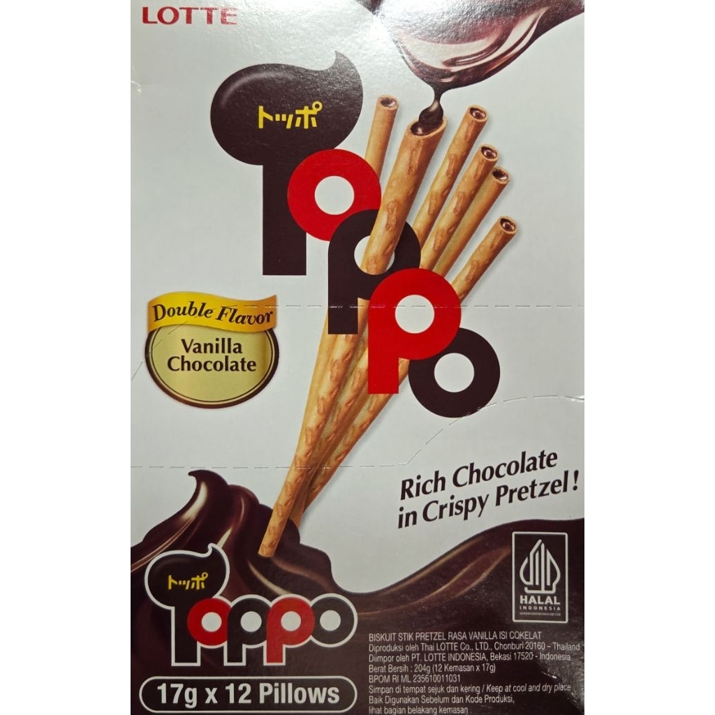 

Biskuit Toppo Vanilla Chocolate 1 box isi 12 pcs