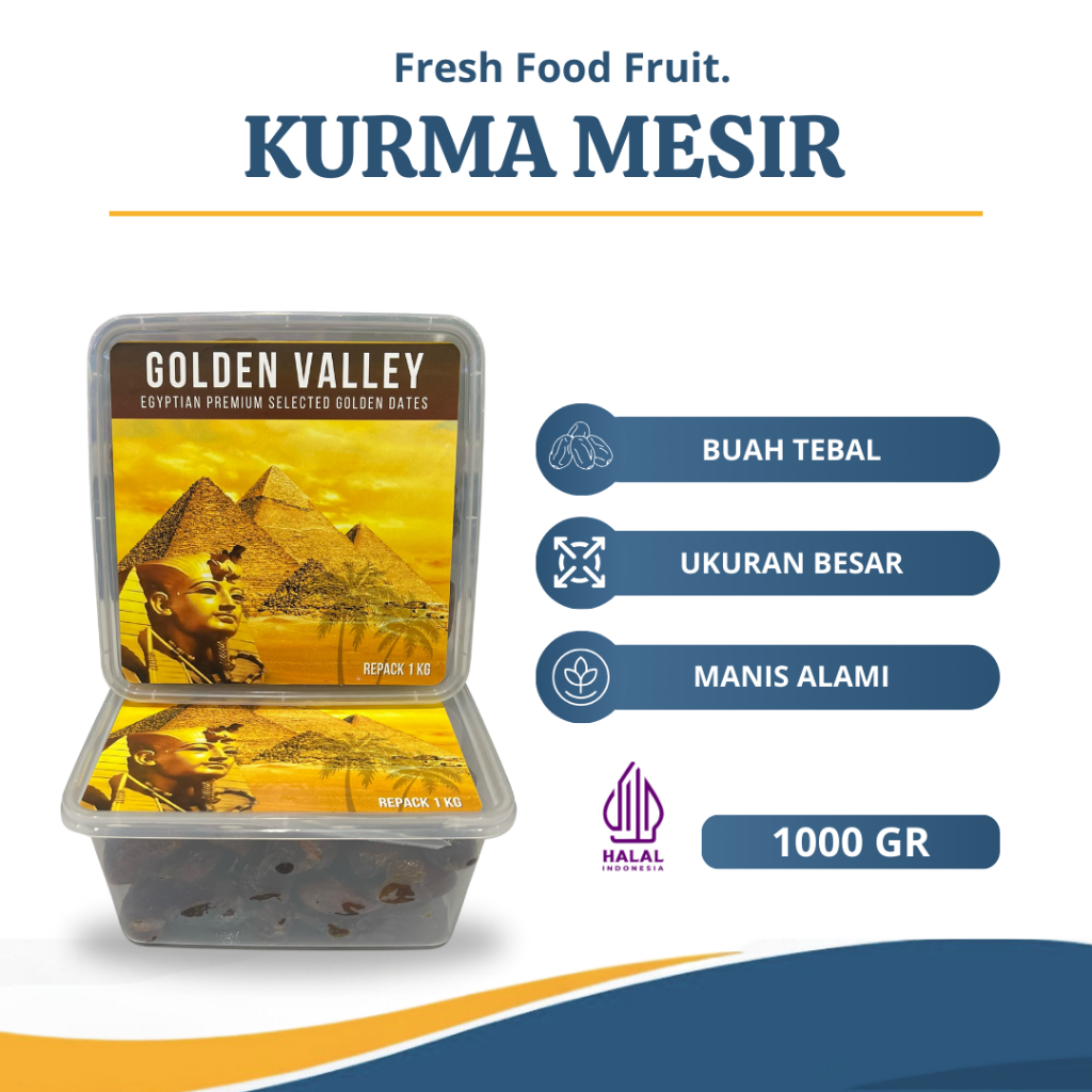 

Kurma Mesir Golden Valley Thinwall 1 kg Oleh Oleh Haji Umrah Kurma Madu Mesir Manis Lembut