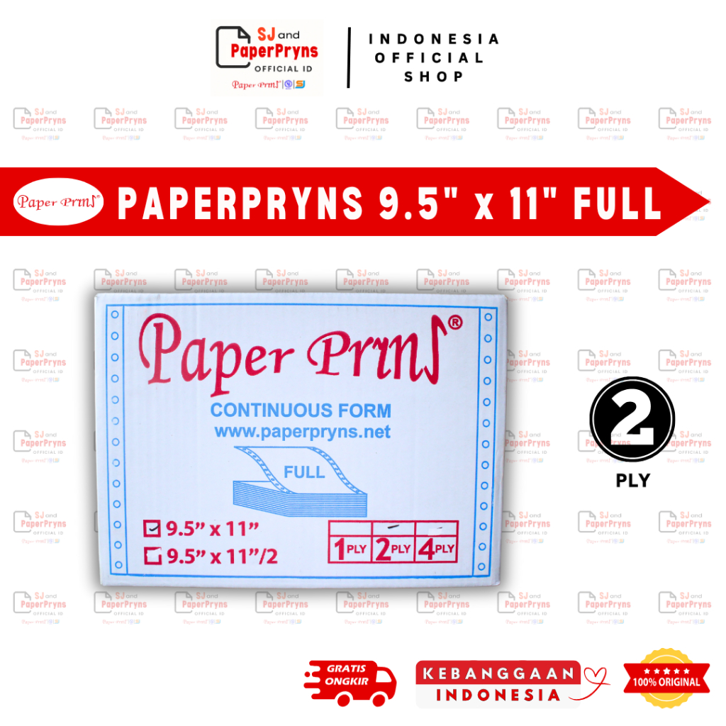 

PAPERPRYNS Kertas Continuous Form 9,5" × 11" (2 PLY) FULL NCR Sheets