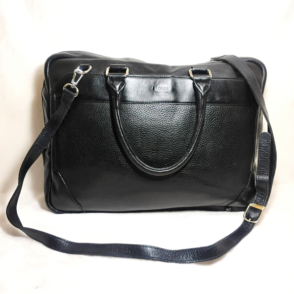 [PRELOVED] Tas kulit asli Kulas Kerja Laptop Sling bag Slempang Pria laki Hitam 0rlginal Br@nd Es*qu