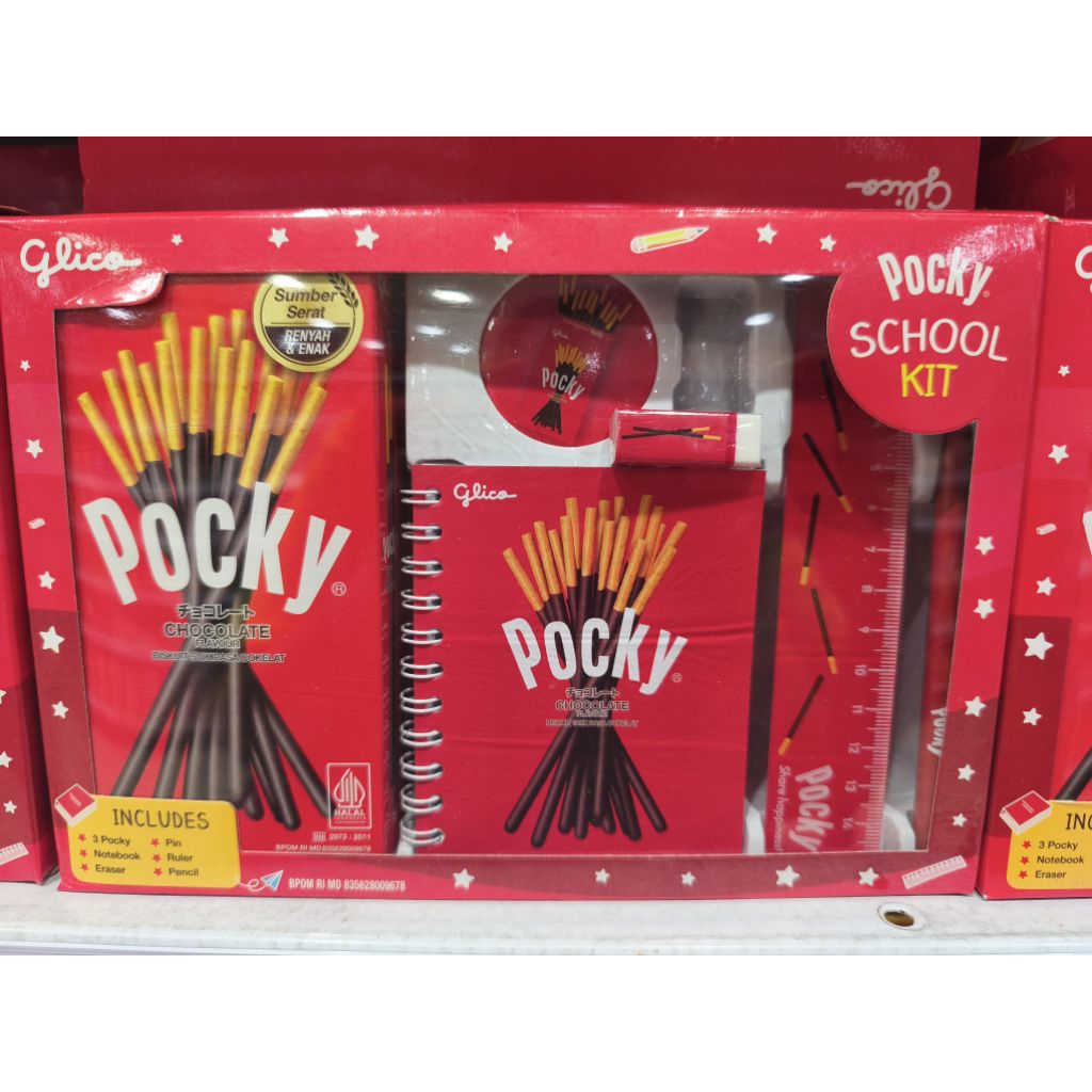 

NEW ITEM GLICO POCKY SCHOOL KIT PACK 3 pocky, notebook, eraser , pin ruler, pencil