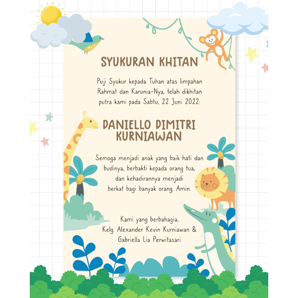 Kartu Ucapan Tasyakuran Khitanan / Kartu Syukuran Khitan / Kartu Ucapan Khitan / Kartu Bingkisan Tas