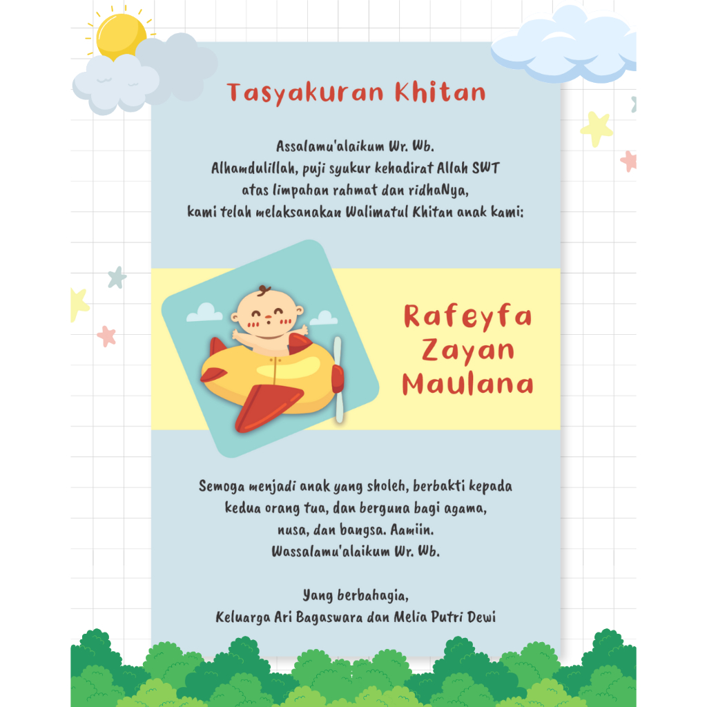 Kartu Ucapan Tasyakuran Khitanan / Kartu Syukuran Khitan / Kartu Ucapan Khitan / Kartu Bingkisan Tas