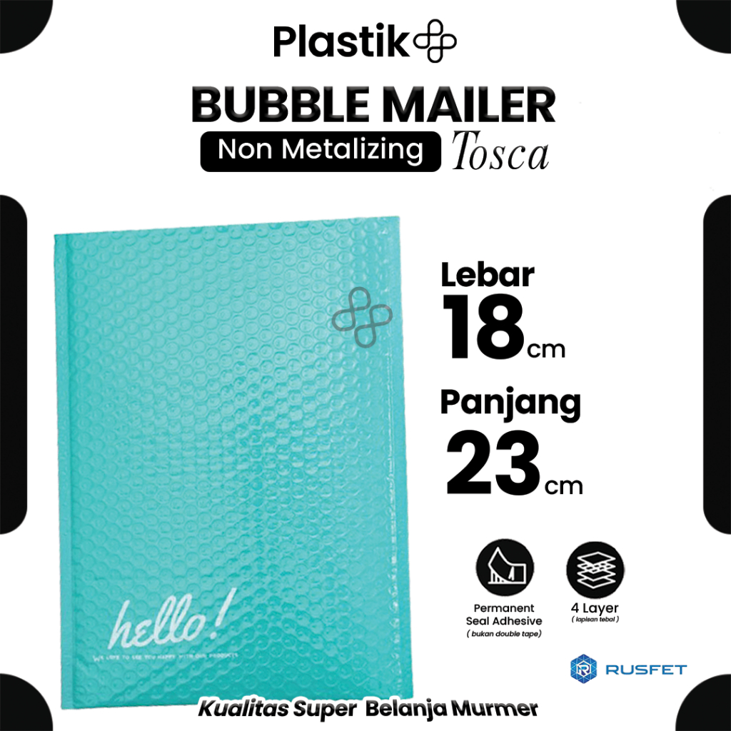 Amplop Security Bubble Mailer Tosca (Biru) Glossy 18 x 23cm Premium Solid Color Rusfet Harga Satuan
