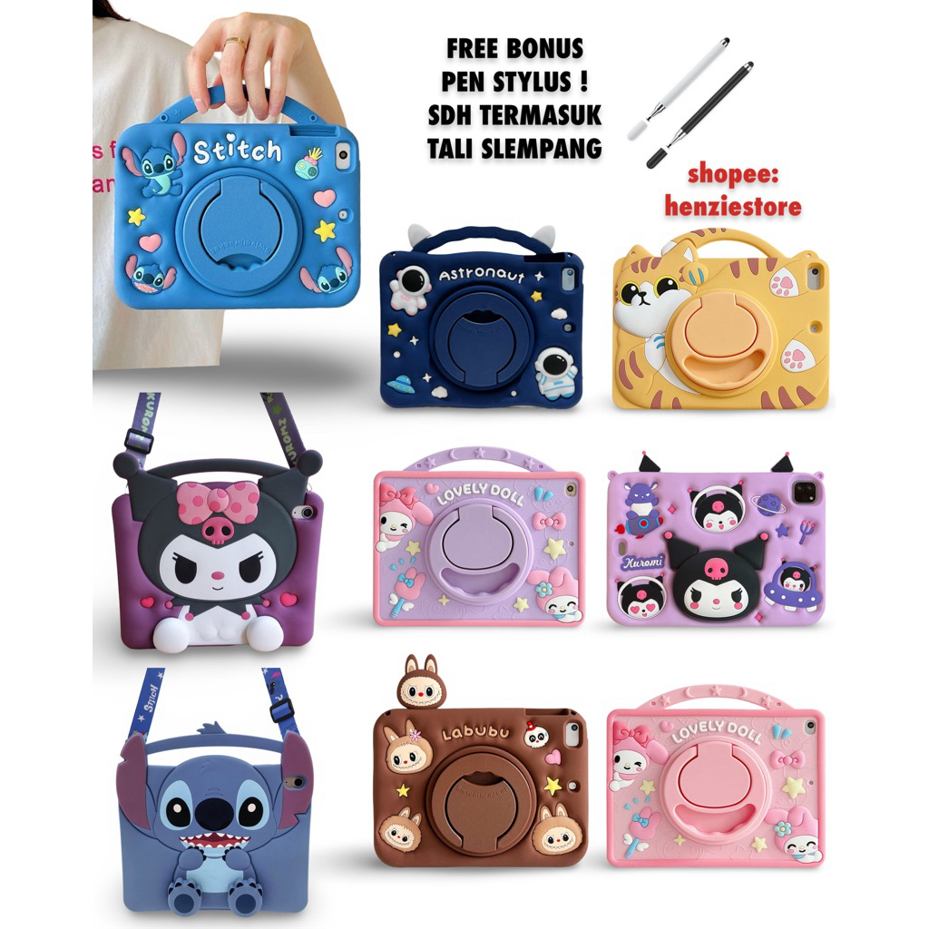 Casing Redmi Pad SE 11 inch Case Bahan Silikon Softcase Motif Lucu Bonus Pen Stylus dan Tali