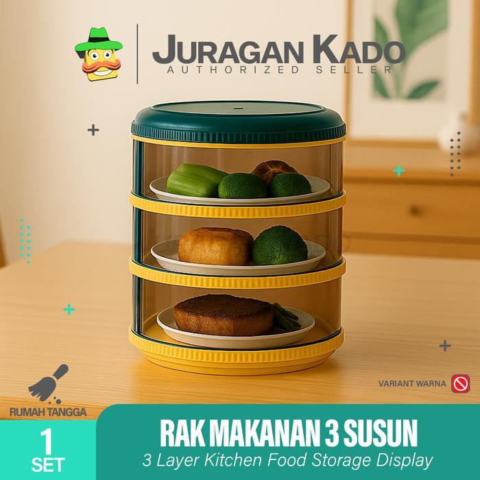 Rak Makanan 3 Susun Tudung Saji 3 Tingkat Tempat Penyimpanan Makanan 3 Susun