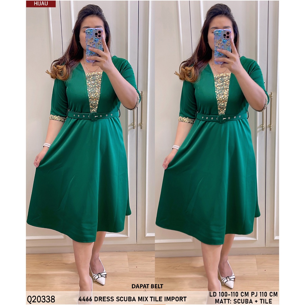 4466 Dress Scuba Kombinasi Tile Payet Import