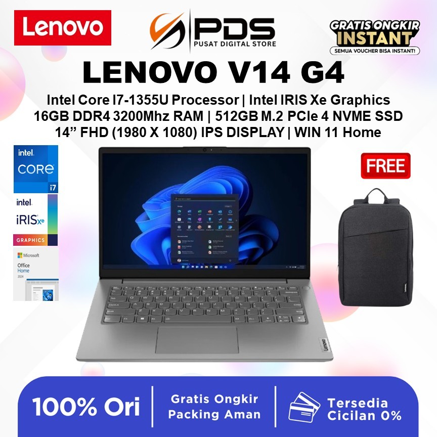LEN0OVO V14 G4 Intel Core I7-1355U Ram 16GB SSD 512GB Intel IRIS Xe 14" FHD IPS WIN 11+OHS 2021 2Y -