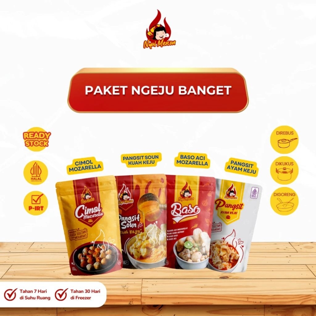 

Nyai Mercon~ PAKET NGEJU BANGET ( Cimol Mozarella, Pangsit Soun, Baso Mozarella & Pangsit Ayam Keju) Creamy Cheese