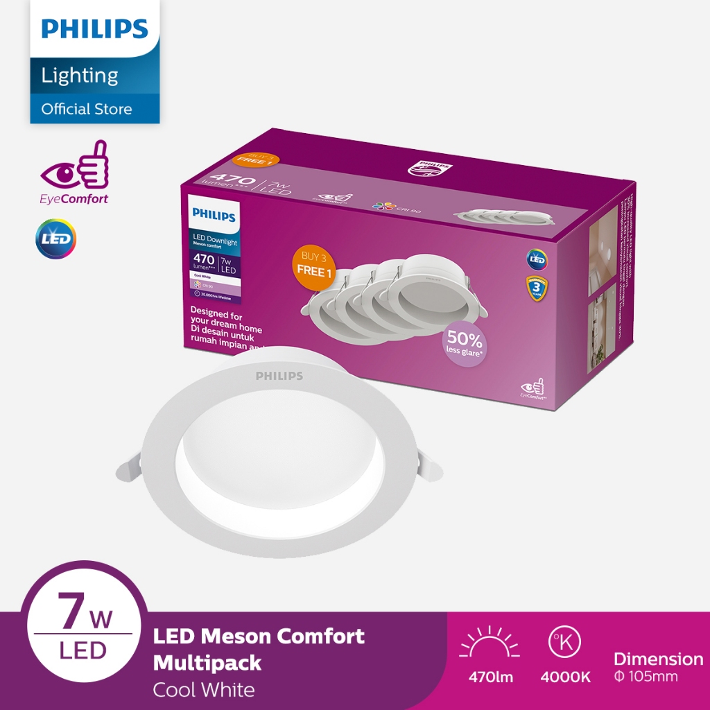 Philips LED Downlight Meson Comfort 7W 40K Semi Putih - Multipack isi 4