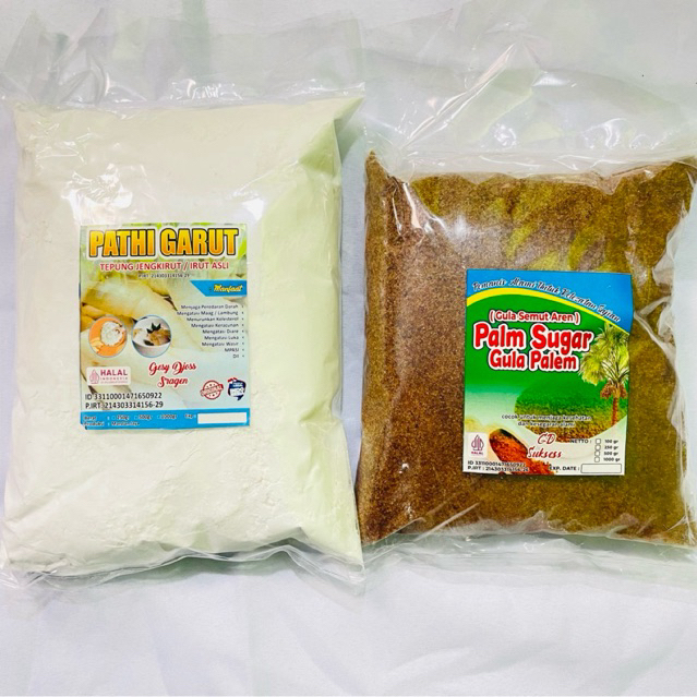 

Tepung Pati Garut Asli 500 gram dan Gula Aren bubuk 500 gram | pati garut | palm sugar | gula semut sudah BPOM