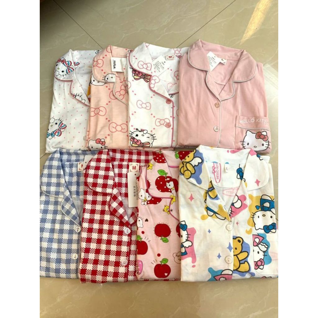 Set Piyama Wanita Lengan Panjang Motif Karakter & Kotak-Kotak