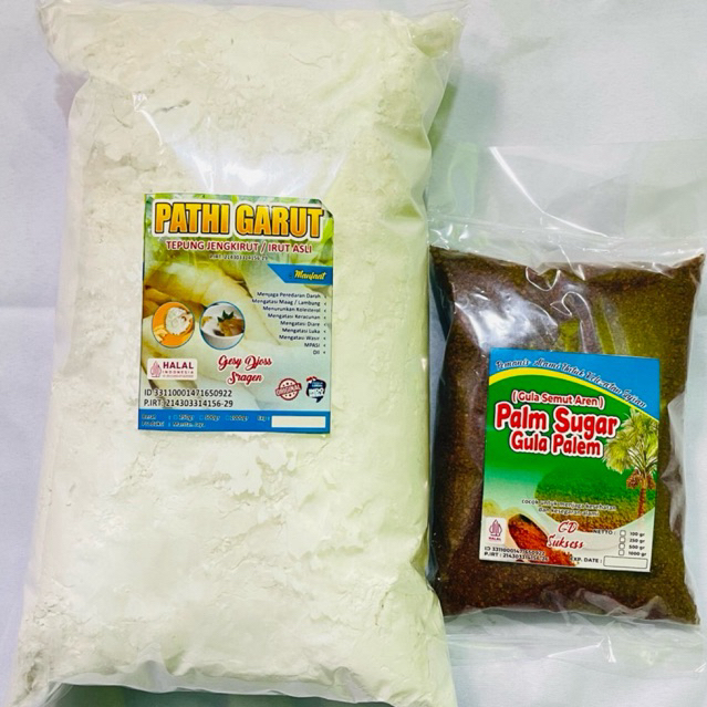 

Tepung Pati garut 100% original 1 kg kualitas premium free Gula Aren bubuk/ Gula semut 250gram
