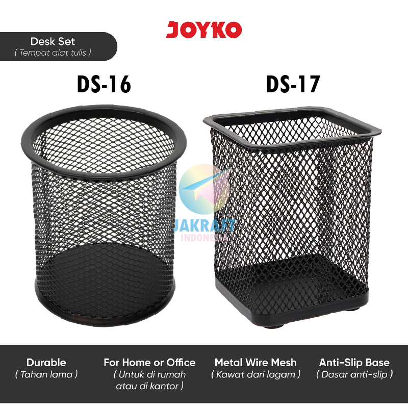 

(1 Pcs) Desk Set JOYKO DS-16 Bulat / DS-17 Kotak Hitam Black Tempat Alat Tulis Pensil Pen Stationery Stand Jaring Besi Metal Wire Mesh Anti Selip Karat