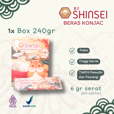 

SHINSEI KONJAC RICE - 1X BOX 240GR (6 SACHET) BERAS PORANG SHIRATAKI GRAB GOJEK GOSEND INSTANT BANDUNG HALAL LEGIT AUTHENTIC ORIGINAL BEST SELLER SALE PROMO VIRAL KONJAC JAPONICA JEPANG PORANG RICE SHIRATAKI DIET DIABETES RENDAH KALORI HIGH EXPORT QUALITY