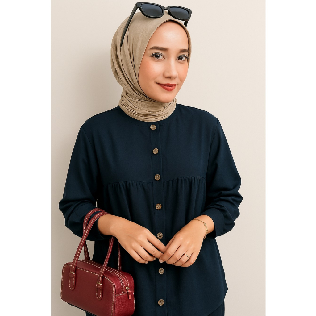 One Set Gravisya – Tunik & Celana Panjang Muslimah Bahan Rayon Twill Premium