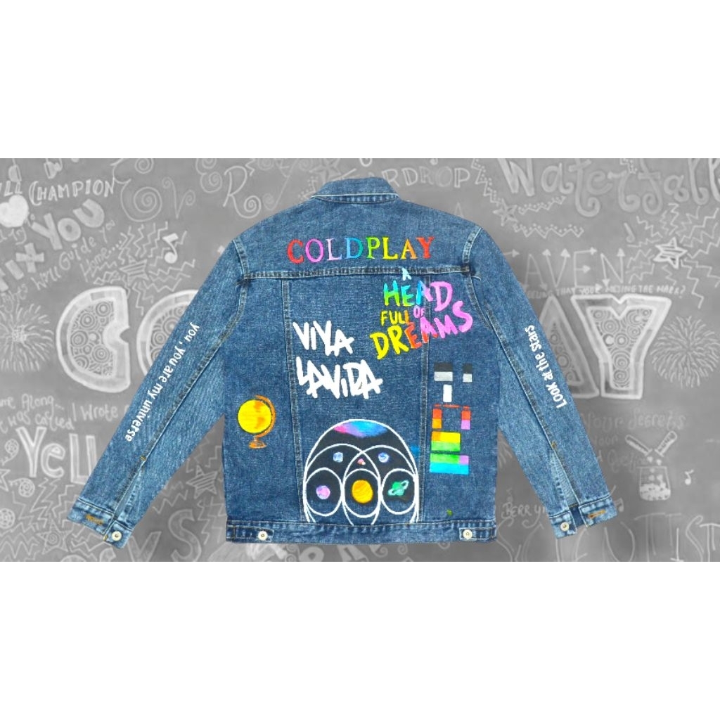 Jaket Denim Lukis Coldplay Jaket Jeans Lukis Coldplay Hand Painted
