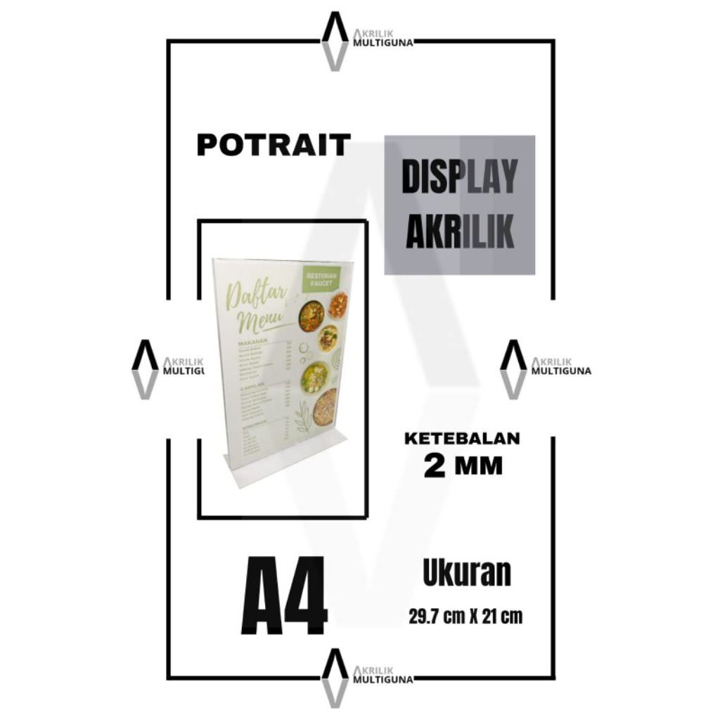 

Tempat Brosur Display Menu Standing Akrilik Acrylic Menu/Qris Ukuran A4 Potrait Tebal 2mm