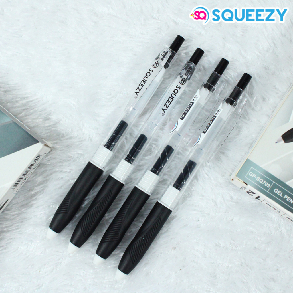 

Pulpen gel hitam tekan 703 Squeezy retract gel black ink pen ballpoint pena cetrek bolpoin 0.5 mm