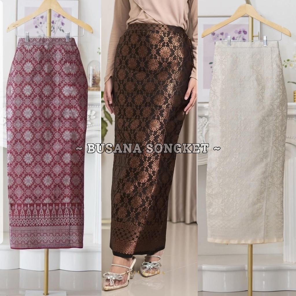 BUSANA SONGKET-Rok Songket Span Karet Kiri Kanan Bawhan Kebaya Songket Siap Pakai Motif Songket Pale