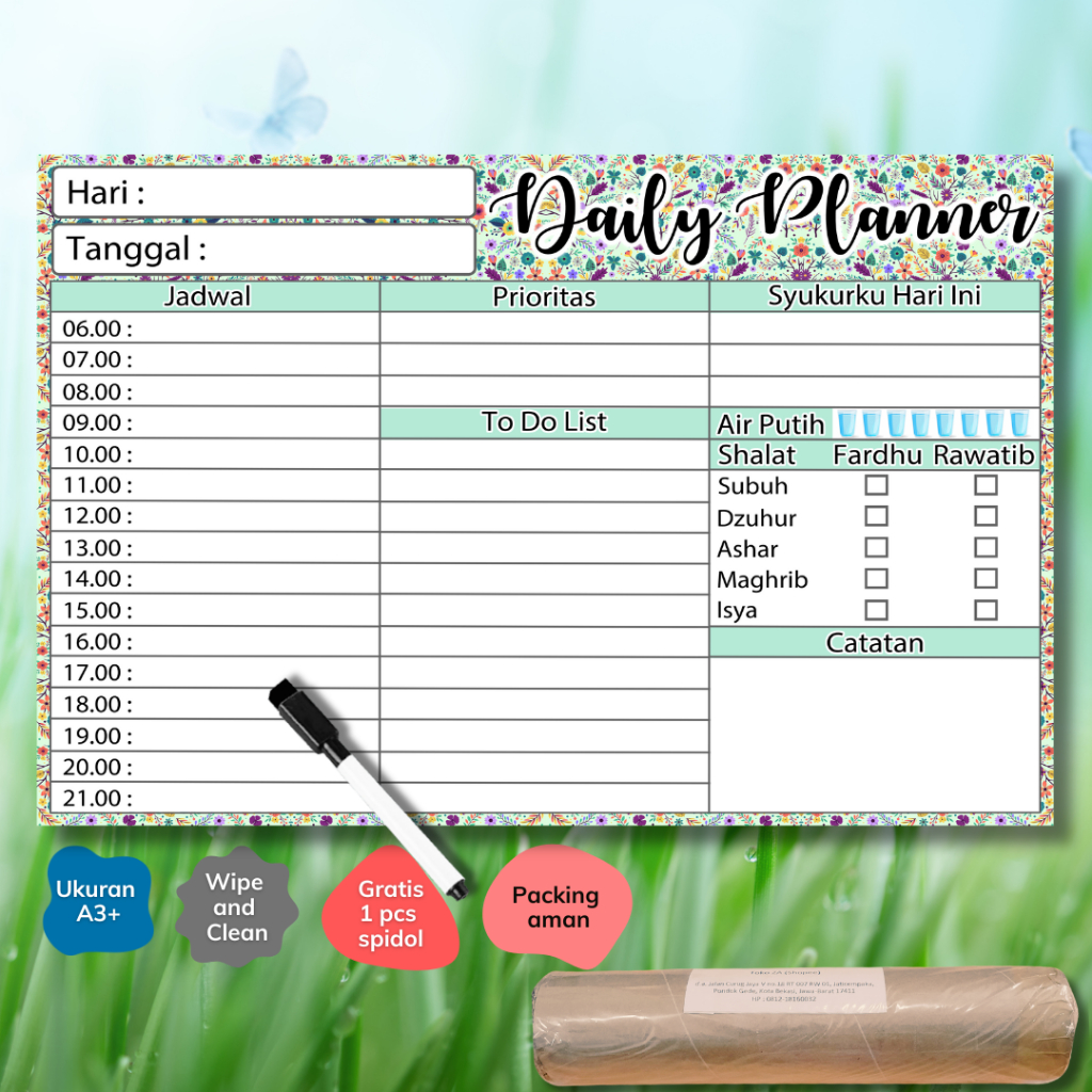 

Daily Planner for Muslim A3+ Bonus Spidol Wipe and Clean - Wall Planner Board Schedule Board