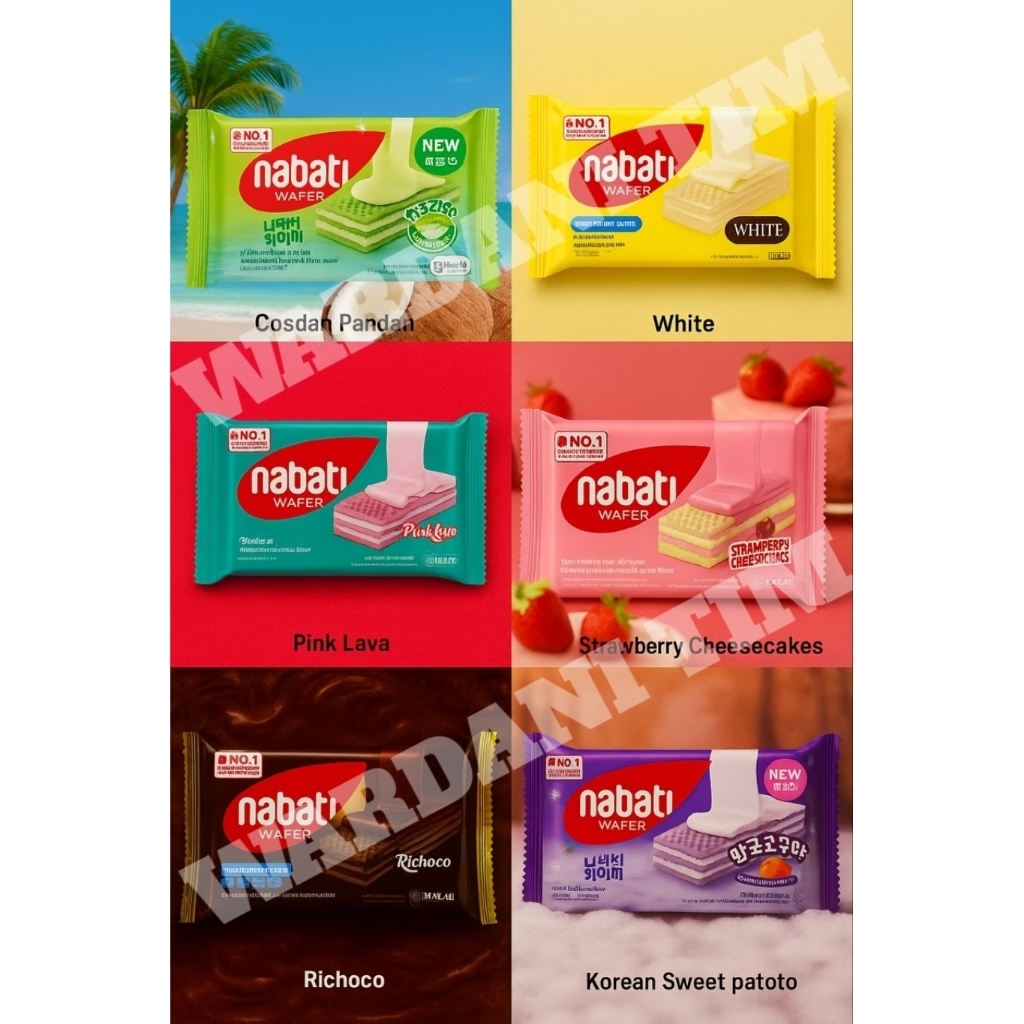 

Wafer Nabati 37gr 2000an Coklat, Keju, Vanila, Strawberry, Pink Lava, Goguma, Cocopan Rasa Lengkap