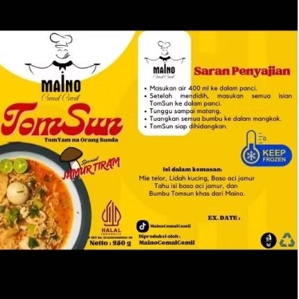 Maino Tomsun (Tomyamna orang Sunda) spesial jamur tiram, food, frozen, pedas khas tomyam dengan remp