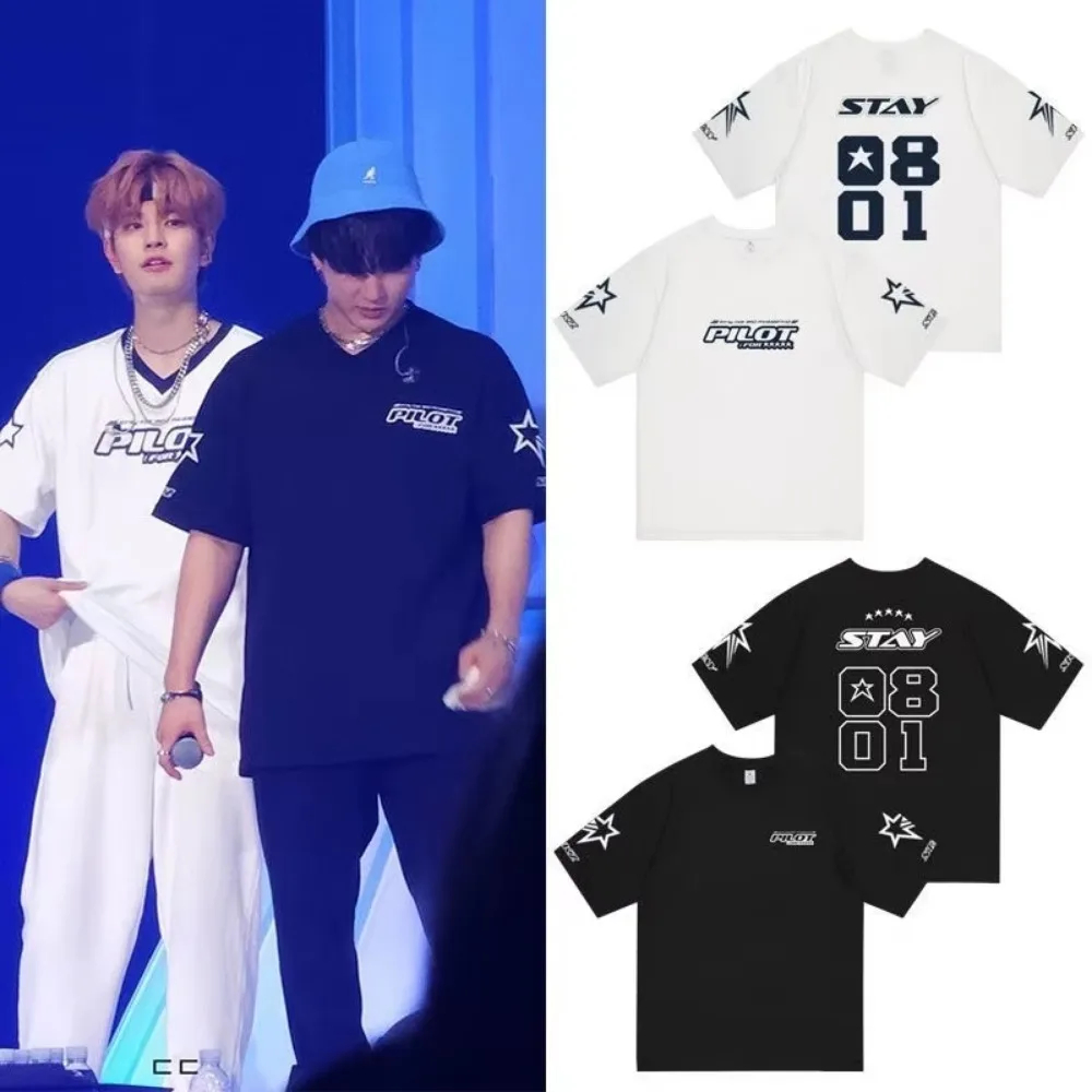 Kaos Stray Kids Pilot For 5 Star Oversize Wanita Dewasa Baju Stray Kids Pilot Lengan Pendek Premium 
