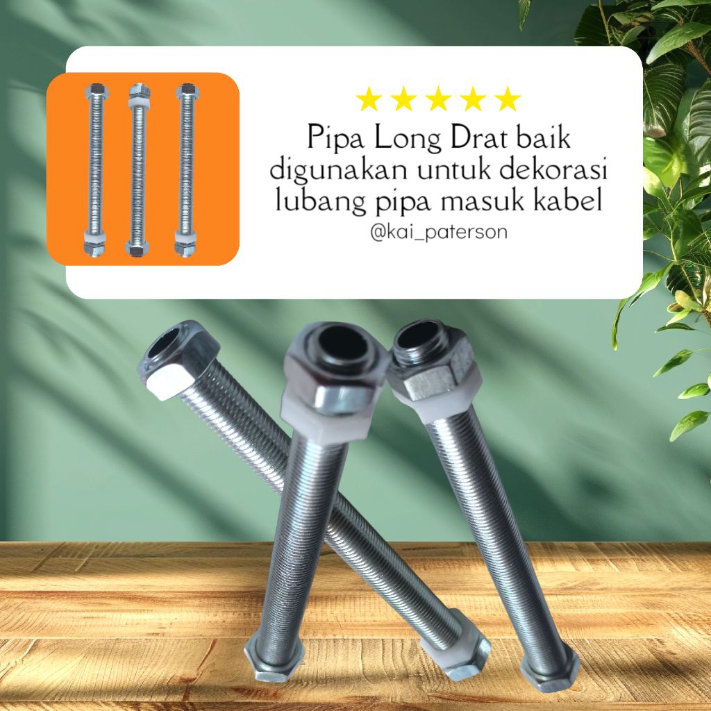 Pipa Long Drat M1.0 FREE Mur M10x1 / Tiang Lampu Hias