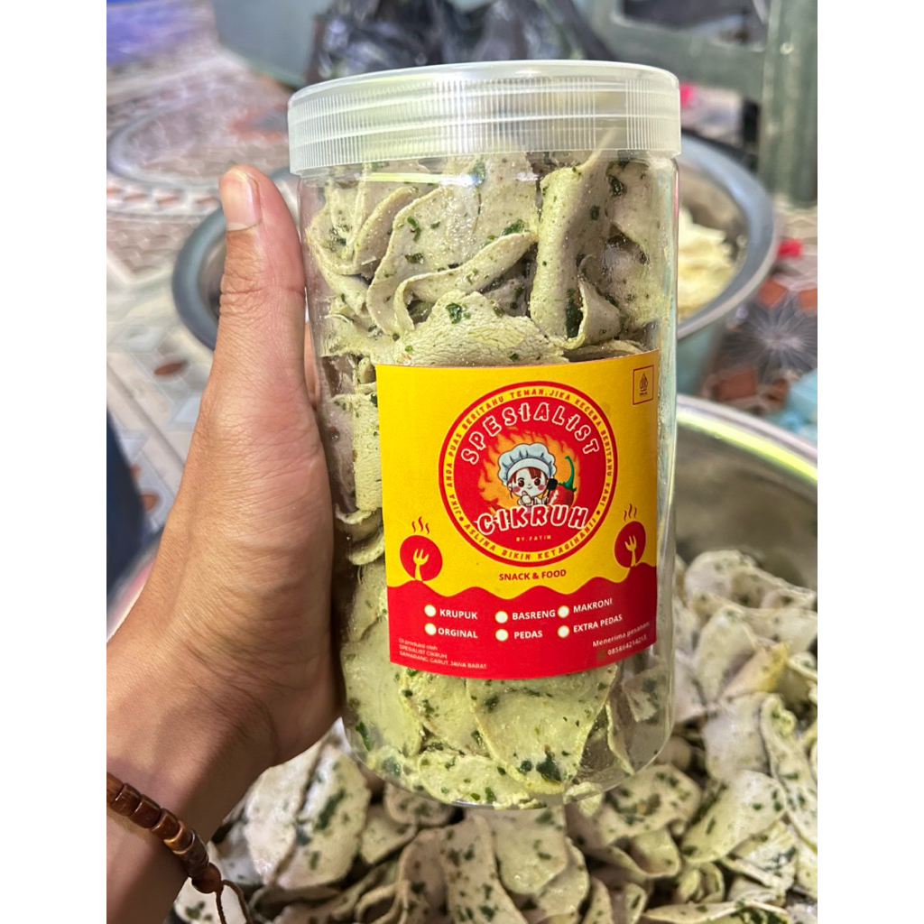 

(spesialist cikruh)keripik basreng daun jeruk toples 1000ml isi 250gr