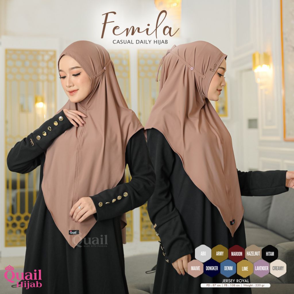 Femila daily hijab bergo siria non pad instan tali masker syari jumbo bahan Jersey premium by quail 