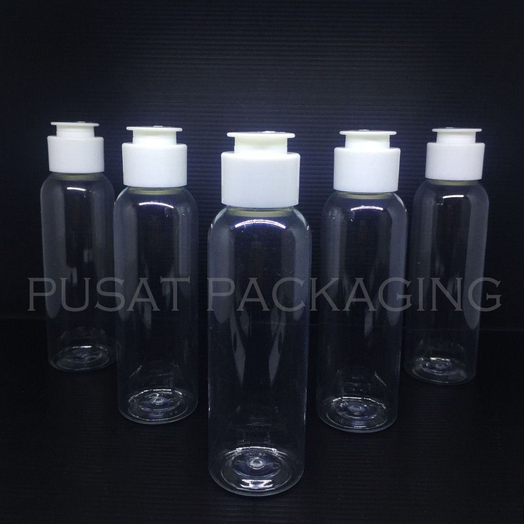 Botol Fliptop 100ml Bening Tutup Putih Jamur / Botol Hotel Soap Bening 100ml / BFBTPJ100