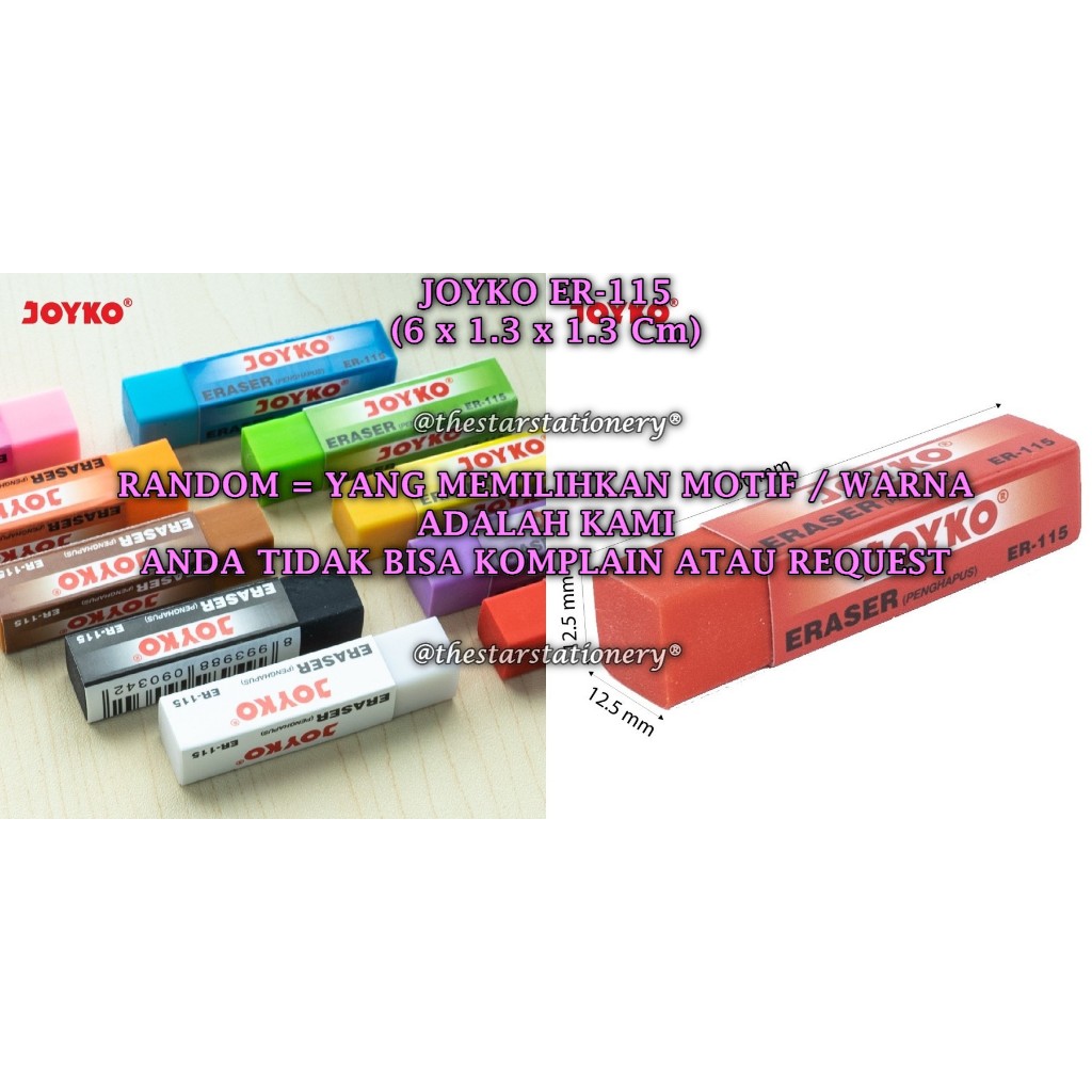 

(1 Biji) GROSIR Penghapus JOYKO ER-115 10 Warna / Penghapus Eraser Joyko ER-115 10 Warna (1 Biji)