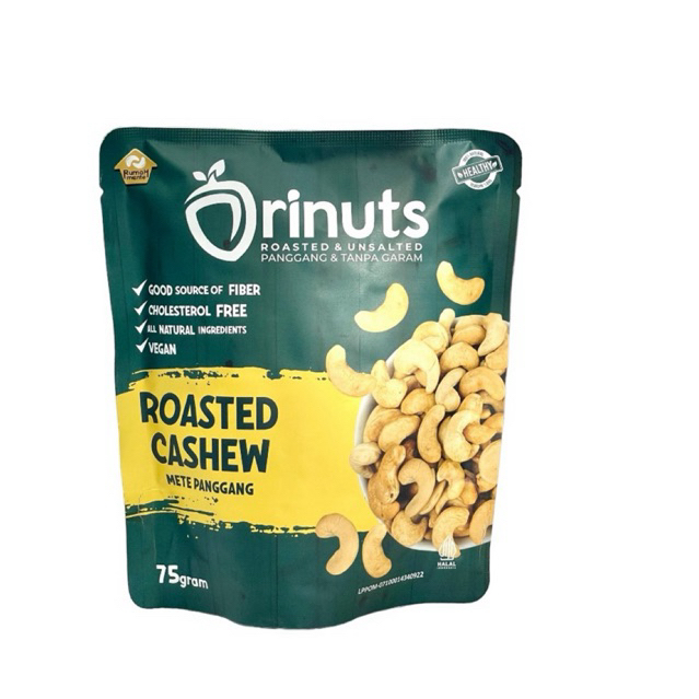 

ORINUTS KACANG METE PANGGANG 75GR (PREMIUM QUALITY CEMILAN DIET) ROASTED CASHEW PLAIN UNSALTED