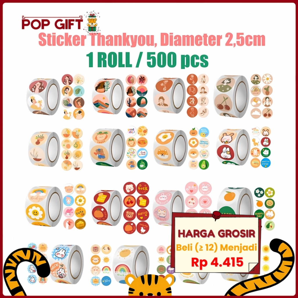 

PG STIKER 1 Roll Thank You Terima Kasih Sticker Bulat Ucapan Untuk Packing Label Makanan isi 500 Pcs
