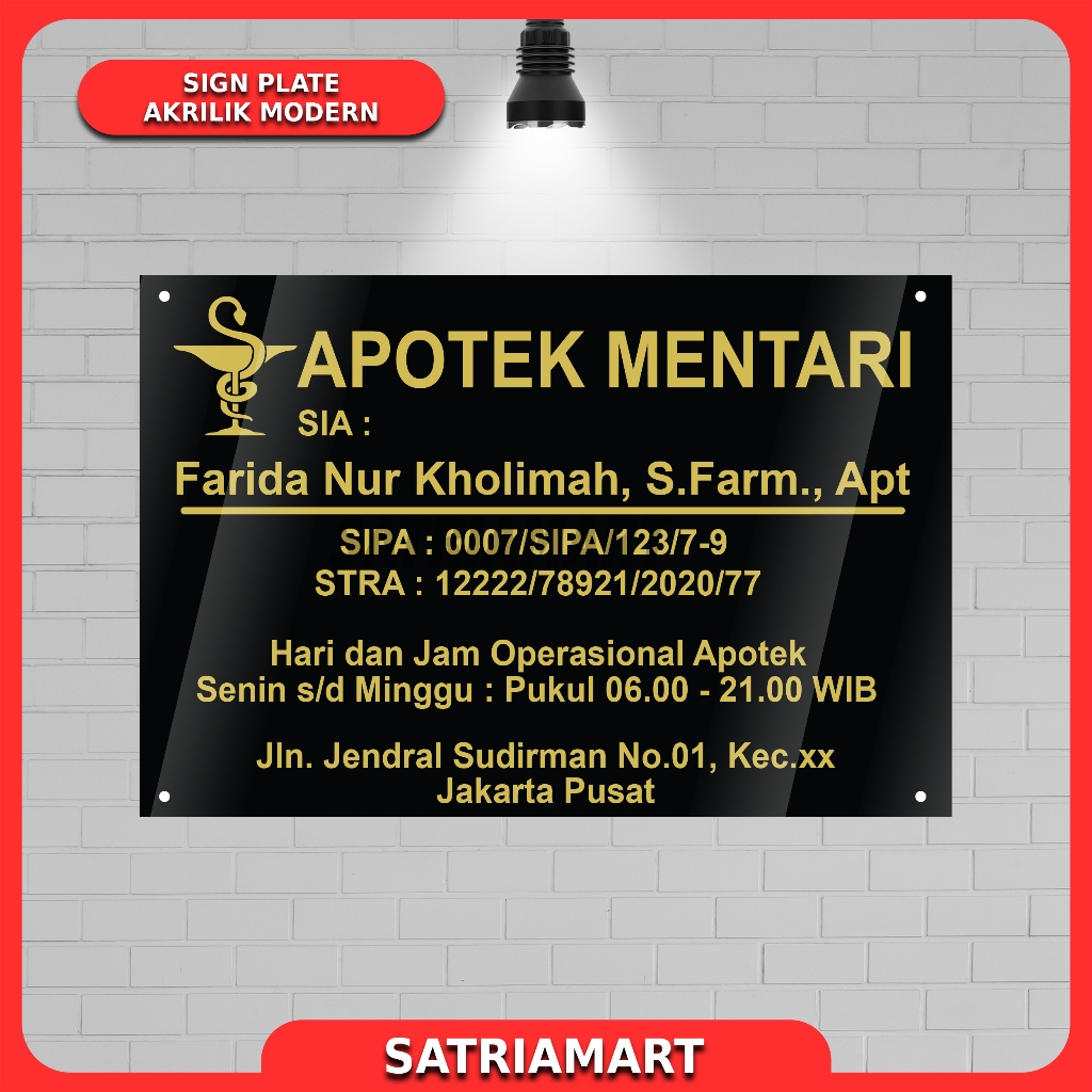 Custom Papan Nama Akrilik Nama Apotek/Nama Toko Obat/Nama Toko Alat Kesehatan/Nama Gudang Farmasi