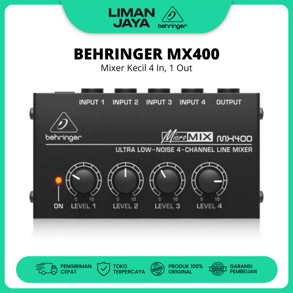 Behringer MX400 Mixer Audio Micro Kecil 4 Channel Mono 1 Out MX-400 MX 400