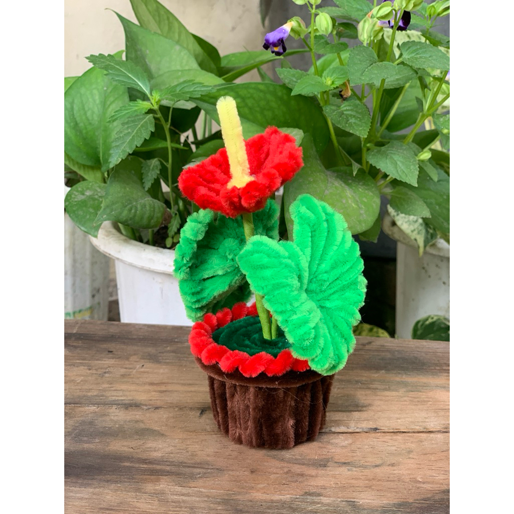 Pot bunga Sente kawat bulu/pipe cleaner/dekorasi