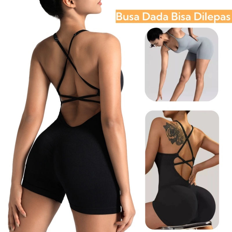 jumpsuit Setelan Yoga Wanita Seksi –  Jumper Baju Olahraga Punggung Terbuka