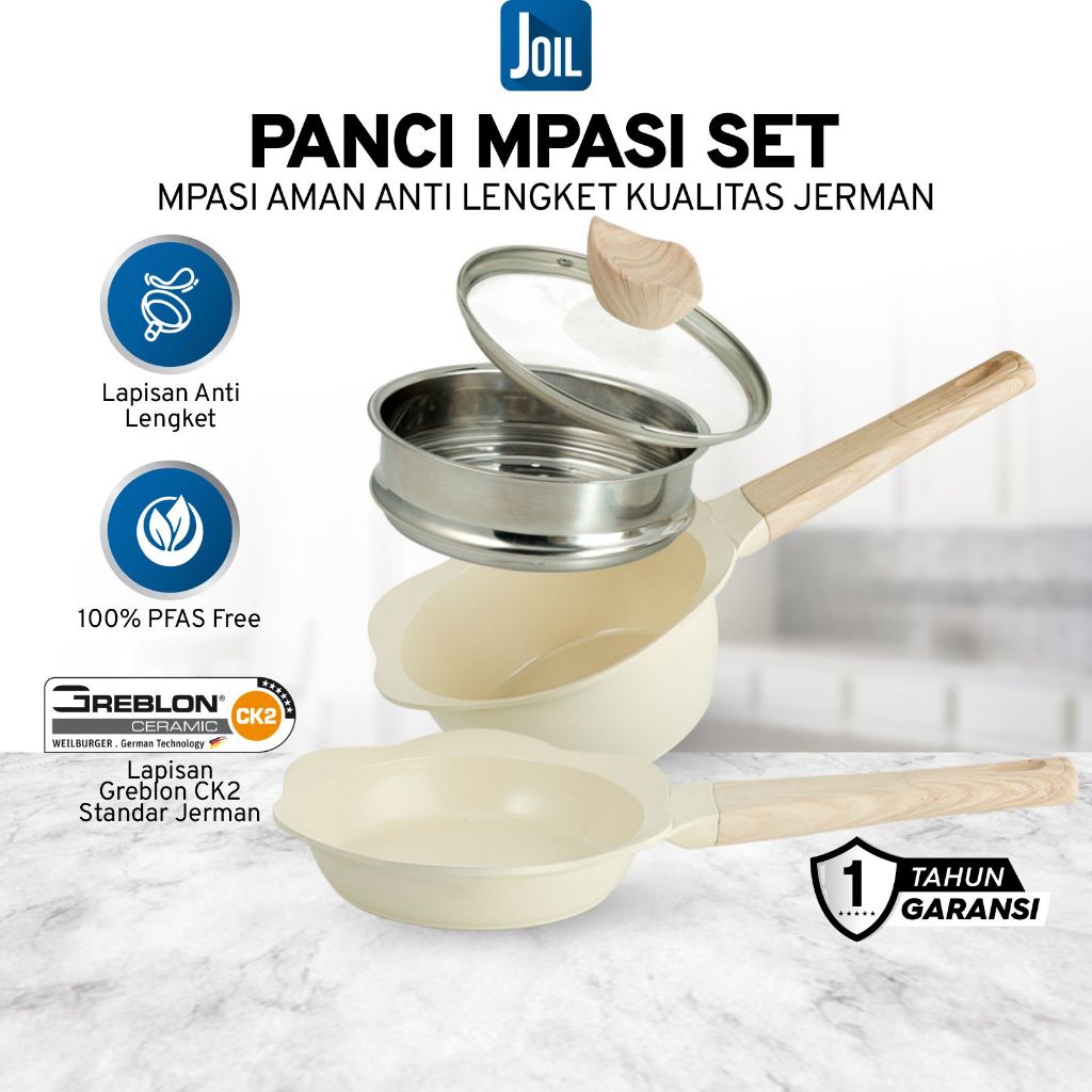 Joil Panci MPASI Set Ceramic Anti Lengket AMAN Bebas PTFE PFOA - Greblon German - Baby Safe