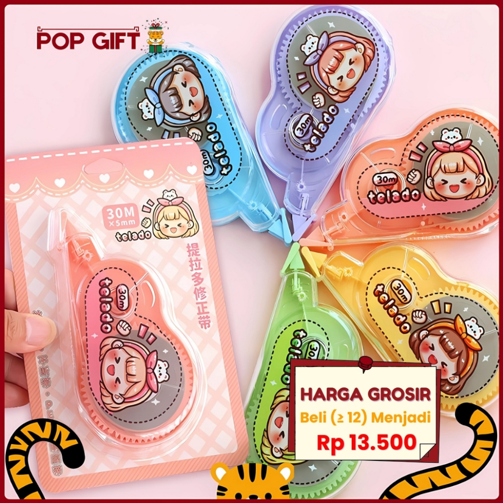 

PG Tipe Ex Dodogirl Corection Tape / Tipe X Roll Menghapus Tulisan Correction Tape Karakter TLD127