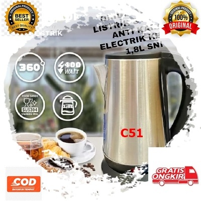 C51 TEKO LISTRIK STAINLESS LISTRIK MULTIFUNGSI 400 w WATT PEMANAS AIR KETTLE ELEKTRIC 1.8 L BESAR OT