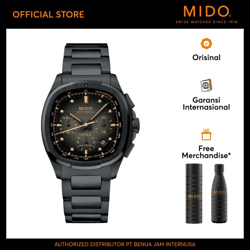 MIDO M0495273308100 Multifort TV Men Chronograph Black Dial Stainless Steel Strap
