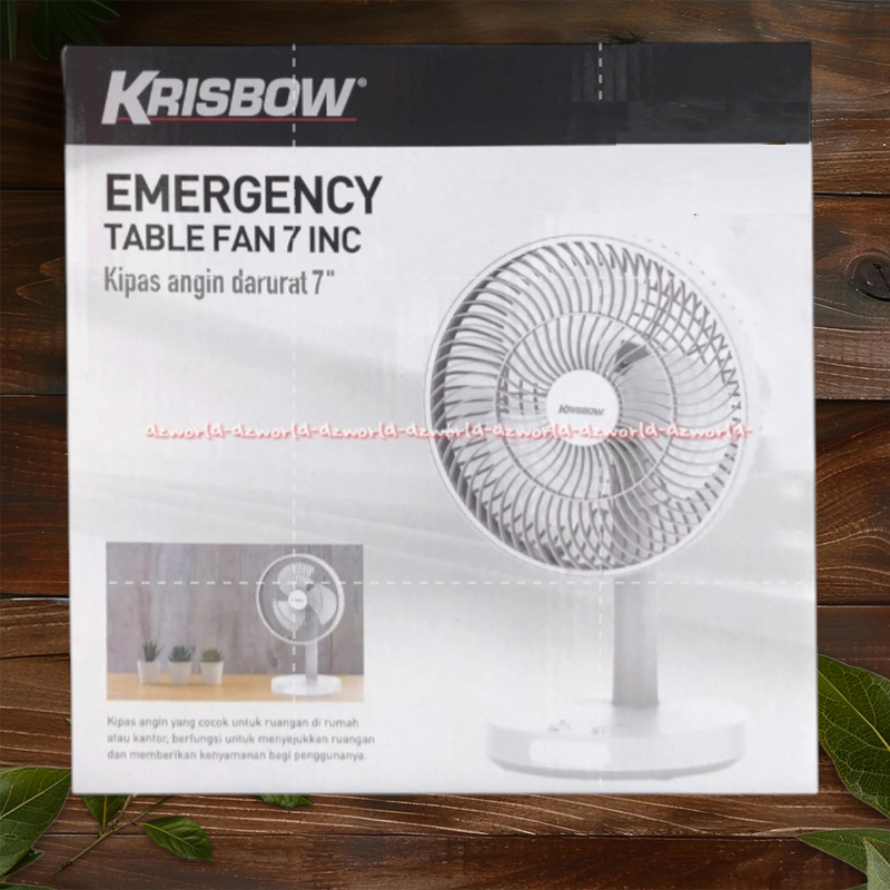 Krisbow Emergency Table Fan 7inch White Kipas Angin Meja Mini Portabel Dengan Lampu LED Penerangan S