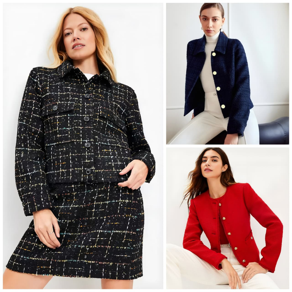 Jacket LOFT Sequin Tweed Cropped Shirt Jackets