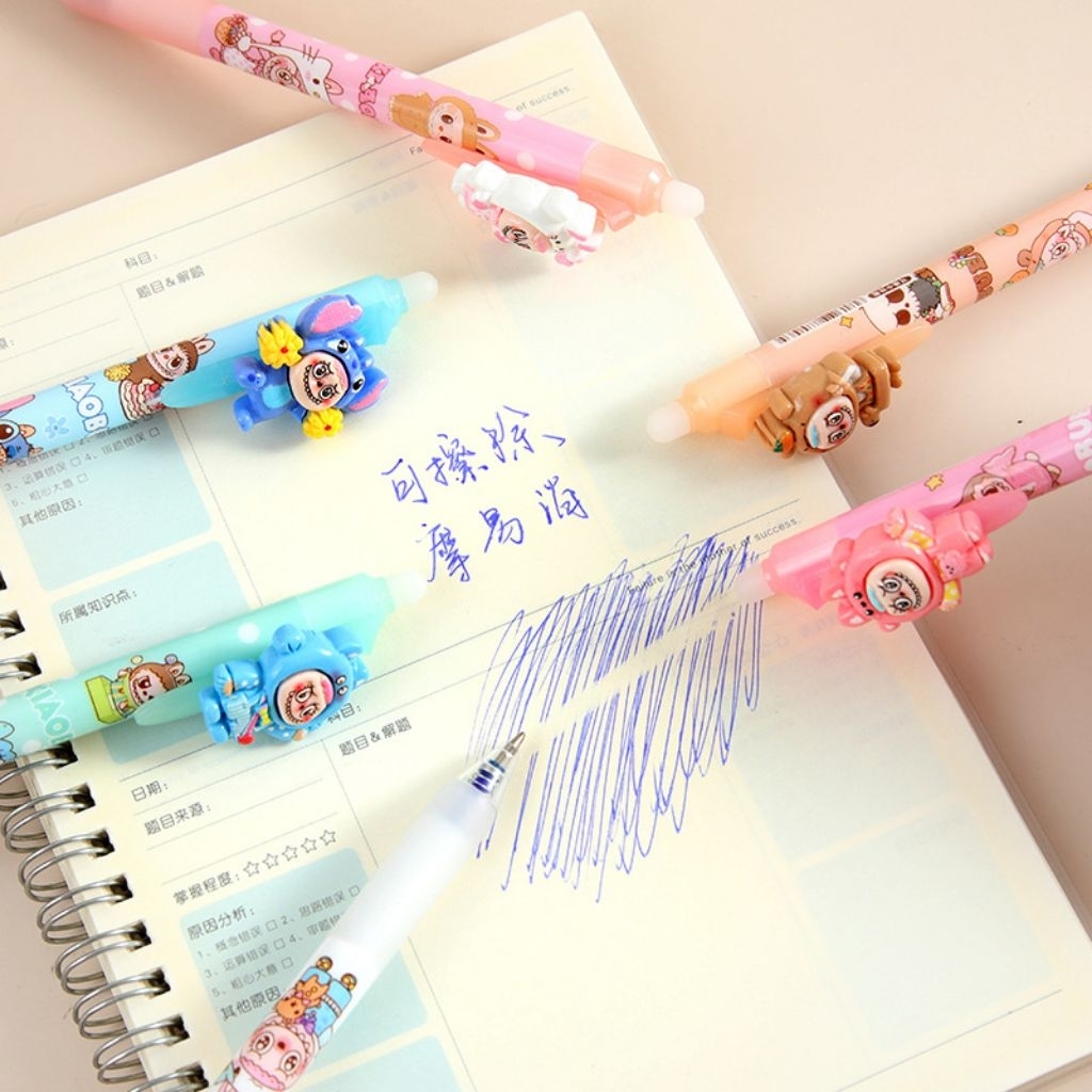 

pena cair karakter labubu lucu, multifungsi bisa di hapus dari bagian atas pulpen, free 1 tinta isi pulpen/pena cair